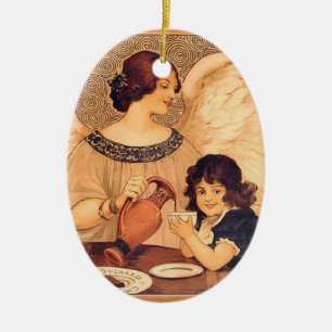 Antique French Chocolate Angel Poster: Vintage Art Ceramic Ornament