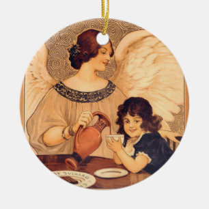 Antique French Chocolate Angel Poster: Vintage Art Ceramic Tree Decoration