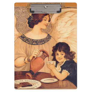 Antique French Chocolate Angel Poster: Vintage Art Clipboard