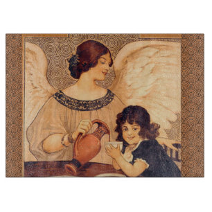Antique French Chocolate Angel Poster: Vintage Art Cutting Board