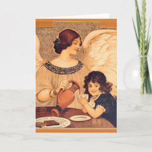 Antique French Chocolate Angel Poster: Vintage Art Holiday Card