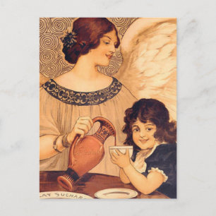 Antique French Chocolate Angel Poster: Vintage Art Invitation Postcard