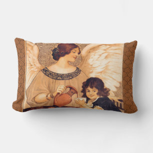 Antique French Chocolate Angel Poster: Vintage Art Lumbar Cushion