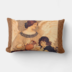 Antique French Chocolate Angel Poster: Vintage Art Lumbar Cushion