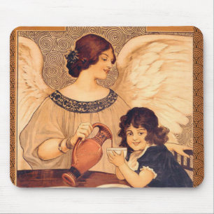 Antique French Chocolate Angel Poster: Vintage Art Mouse Pad
