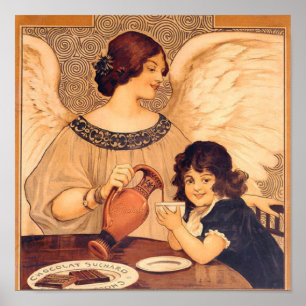 Antique French Chocolate Angel Poster: Vintage Art Poster