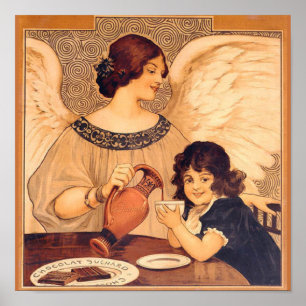 Antique French Chocolate Angel Poster: Vintage Art Poster