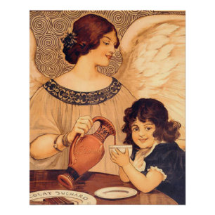 Antique French Chocolate Angel Poster: Vintage Art Poster