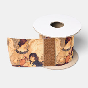 Antique French Chocolate Angel Poster: Vintage Art Satin Ribbon
