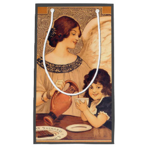 Antique French Chocolate Angel Poster: Vintage Art Small Gift Bag