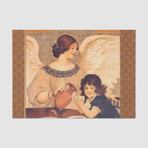 Antique French Chocolate Angel Poster: Vintage Art Tissue Paper