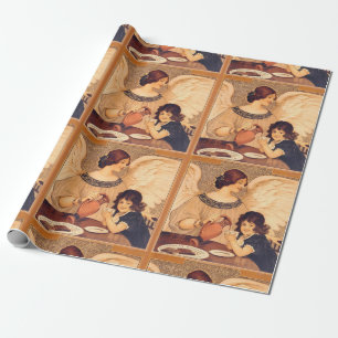 Antique French Chocolate Angel Poster: Vintage Art Wrapping Paper