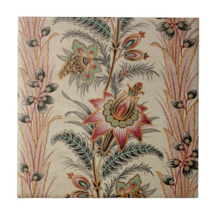 Antique French Flower Feather Pattern Ceramic Tile