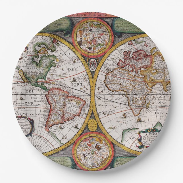 Antique French Map of The World Paper Plate (Front)