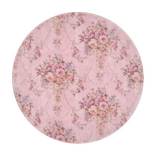 Antique French Pink Victorian Style Floral Rococo Cutting Board