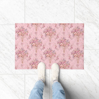 Antique French Pink Victorian Style Floral Rococo Doormat