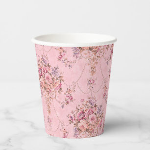 Antique French Pink Victorian Style Floral Rococo Paper Cups