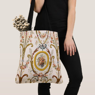 Antique French Rococo Floral Gold Cream Elegant Tote Bag
