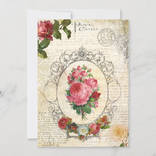 Antique French Rose Ephemera Card (Front)
