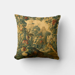 Antique French Tapestry Fantastic Landscape Print Cushion