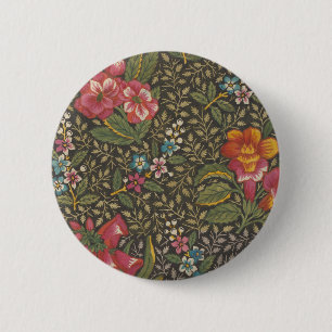 Antique French Toile de Jouy 1800s Floral Branches 6 Cm Round Badge
