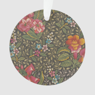 Antique French Toile de Jouy 1800s Floral Branches Ornament