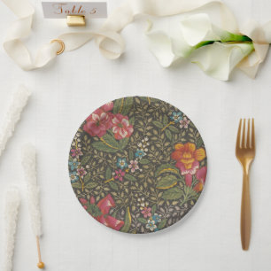 Antique French Toile de Jouy 1800s Floral Branches Paper Plate