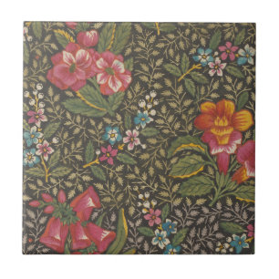 Antique French Toile de Jouy Floral Pattern Ceramic Tile