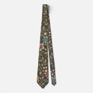 Antique French Toile de Jouy Floral Pattern Tie