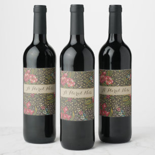 Antique French Toile de Jouy Floral Pattern Wine Label
