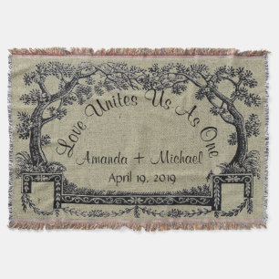 Antique French Trees Frame Personalised Wedding Throw Blanket