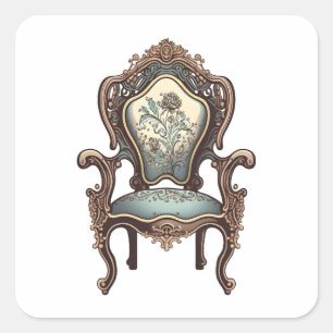 Antique Furniture, Cartoon Style, Antique Chair Square Sticker