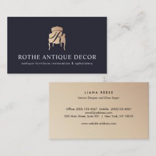 Antique Furniture Dealer Gold Monogram Logo Business Card