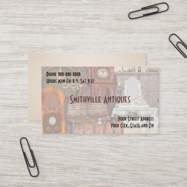 Antique Furniture Store Business Card (Front/Back In Situ)