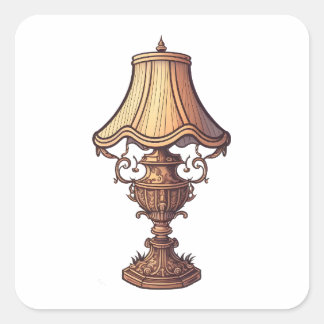 Antique Furniture, Vintage Lamp, Cartoon Style Square Sticker