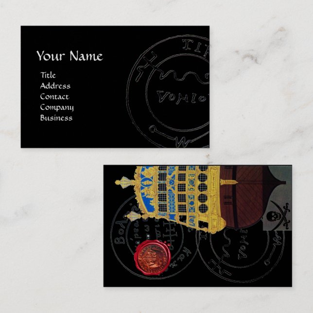 ANTIQUE GALLEON,PIRATE TREASURE MAPS Black Business Card (Front/Back)