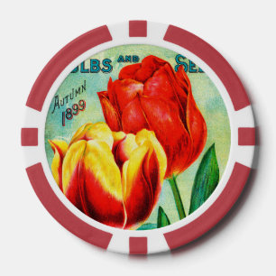 Antique Garden Advertisement, Yellow Red Tulips Poker Chips