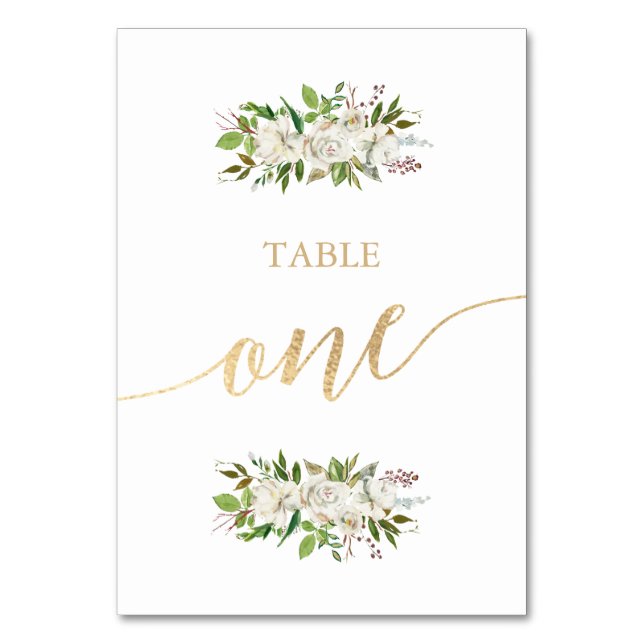 Antique Garden | Floral WEDDING GOLD TABLE CARD  (Front)