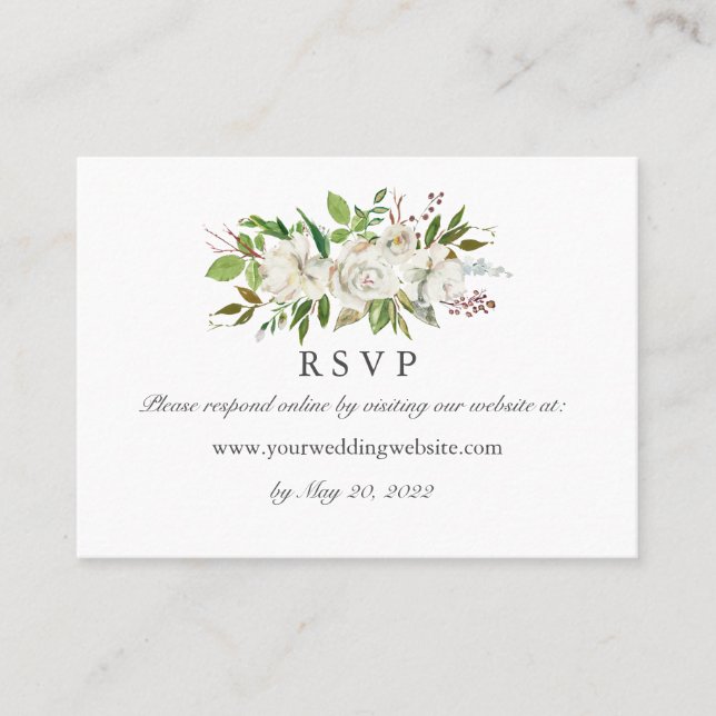 Antique Garden Wedding  RSVP Online Website Business Card (Front)