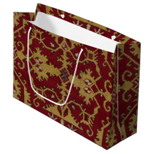 Antique Geometric Oriental Persian Red Pattern Large Gift Bag