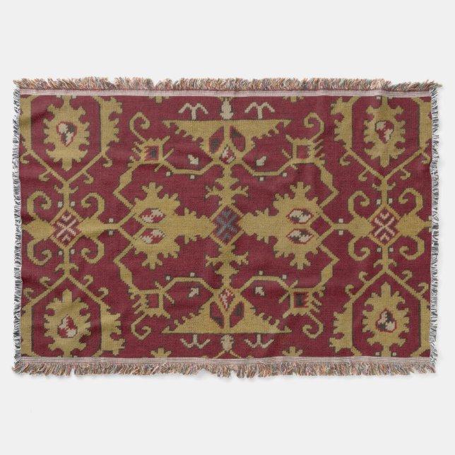 Antique Geometric Oriental Persian Red Pattern Throw Blanket (Front)