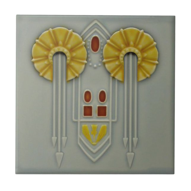 Antique German Jugendstil Gray Repro Faux Relief Ceramic Tile (Front)