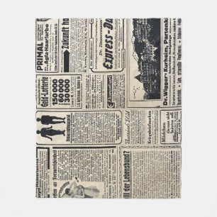 Antique German Newspaper Advertisements 1917 Fleece Blanket