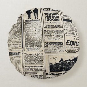 Antique German Newspaper Advertisements 1917 Round Cushion
