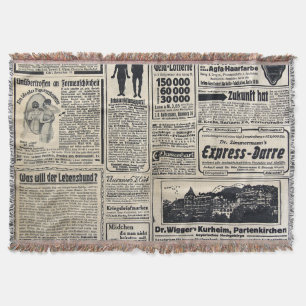 Antique German Newspaper Advertisements 1917 Throw Blanket