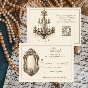 Antique Gilded Age Ivory Timeless  QR Code Wedding RSVP Card