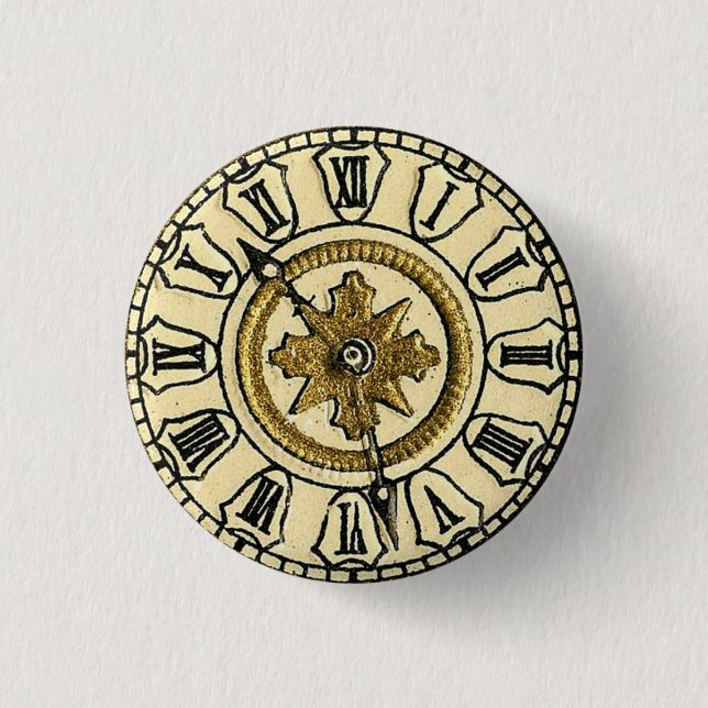 Antique Gilt Clock Face Steampunk 3 Cm Round Badge (Front)
