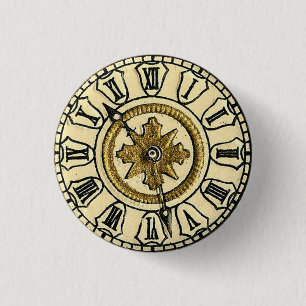 Antique Gilt Clock Face Steampunk 3 Cm Round Badge