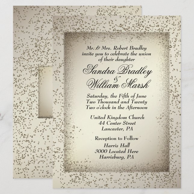 Antique Glitter Wedding Invitation (Front/Back)