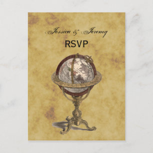 Antique Globe, Distressed BG RSVP Invitation Postcard